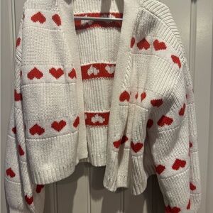 Old Navy White Cardigan with Red Heart Pattern